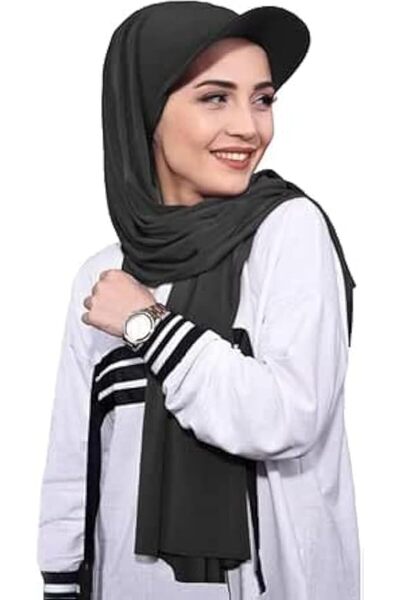 JOYZZZ قبعة بيسبول مع حجاب، حجاب شيفون أسود 2 في 1 مع قبعة قطنية، غطاء رأس كا...