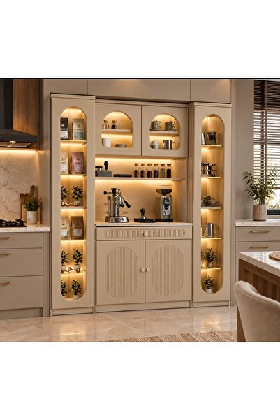 Emfa home EM-FA HOME KAHVE KÖŞESİ ÇOK AMAÇLI CAMLI LEDLİ VİZYON BEJ