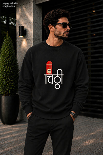 caddekombin Men's Mailbox Illustrated Crew Neck Casual Regular Fit Sweatshirt