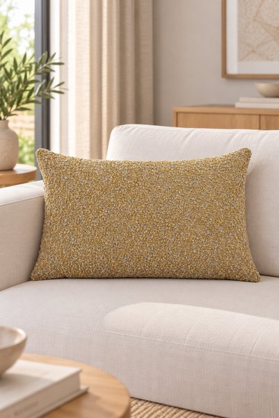 texta home deco Melange Buklet Dokuma Kırlent Kılıfı Hardal - 40x60 cm