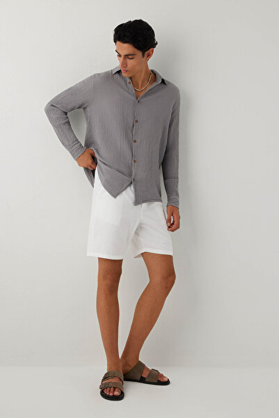 İpekçi Otantik Lina Natural Textured Relax Men's Shorts White