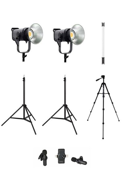 PDX COBAC 200 Stüdyo Işığı (2) + 3 Mt Işık Ayağı (2) + 307 Tripod + V6 Mikrof...