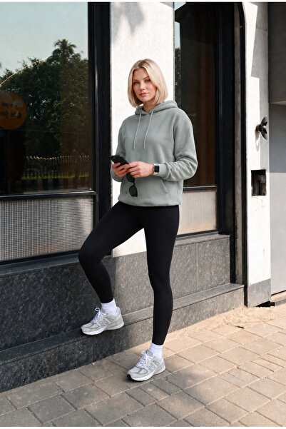 TKT Women's Basic Hooded 3 Thread Regular Fit Gray Sweatshirt with Kangaroo Pocket