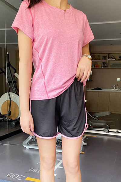 Muchmy Pink Striped Workout Set For Women With Raglan Sleeves