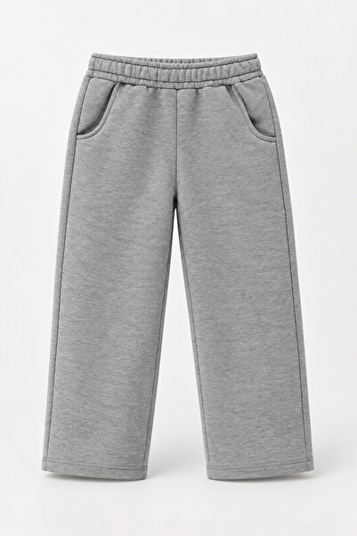 hepbaby Unisex Çocuk 3 İplik Şardonsuz Pamuklu Cepli Düz Paça Eşofman Altı Gri Melanj 3-6 Yaş