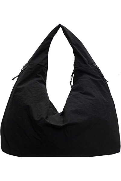 Generic Women Large Nylon Hobo Shoulder Bag, Draped Design, Black, Casual Tot...