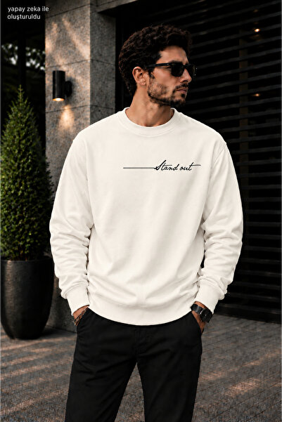caddekombin Men's Stand Out Calligraphy Written Crew Neck Casual Regular Fit ...
