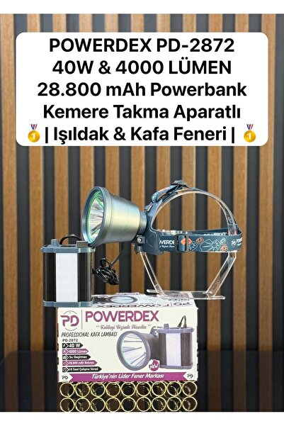 powerdex pd-2872 40w &4 4000 lümen 28.800 mah powerbank kemere takma aparatlı...