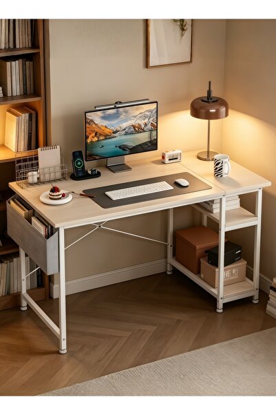 Bojasmiial Adjustable Computer Desk with Reversible Shelves & Storage Pockets...