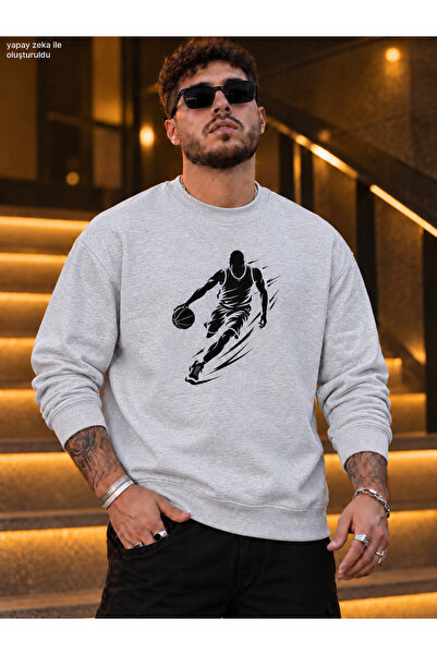 caddekombin Men's Crew Neck Casual Regular Fit Sweatshirt with Basketball Pla...