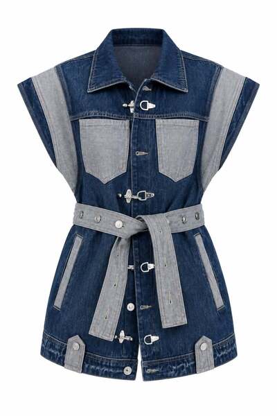 HAZELANNA Kancalı Tasarım Denim Yelek