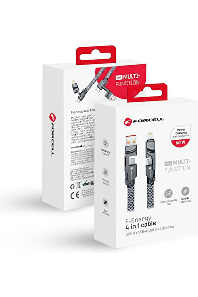 Forcell Πλεκτό Καλώδιο USB σε Type-C / Lightning 1μ 3Α Ασημί