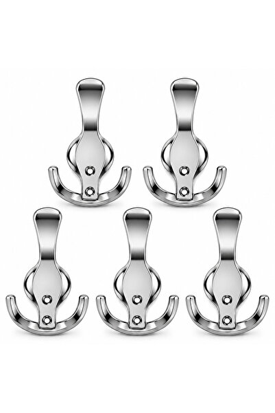Badem10 ROYAL Portmanto Askılık 5 Adet Krom Metal Duvar Askısı Vestiyer Dolap Çanta Elbise Askılığı