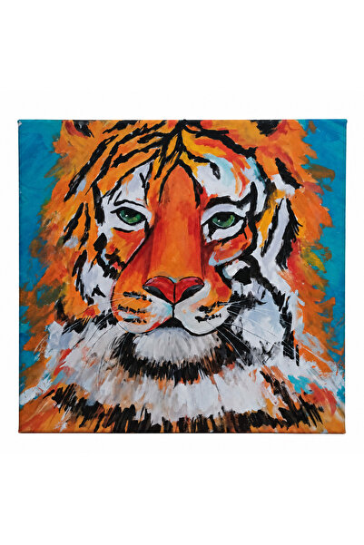 El Yapımı Kaplan Tablosu 36x36 cm – Tuval Üzeri Akrilik Modern Duvar Dekoru