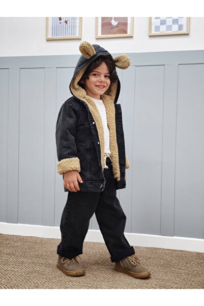 renkli diyar Boys' Hooded Denim Coat Winter Nursery Kindergarten Primary School