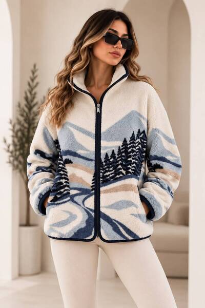 FioriModa Fermuarlı Peluş Polar Ceket