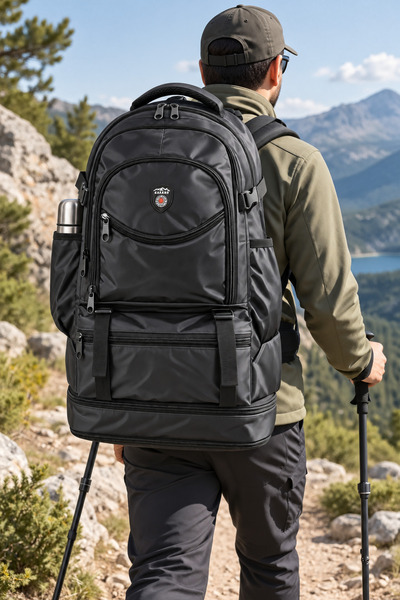 DODOMAR Σακίδιο πλάτης Cakard Black 60 L με φυσούνα για ορειβασία και υπαίθρι...