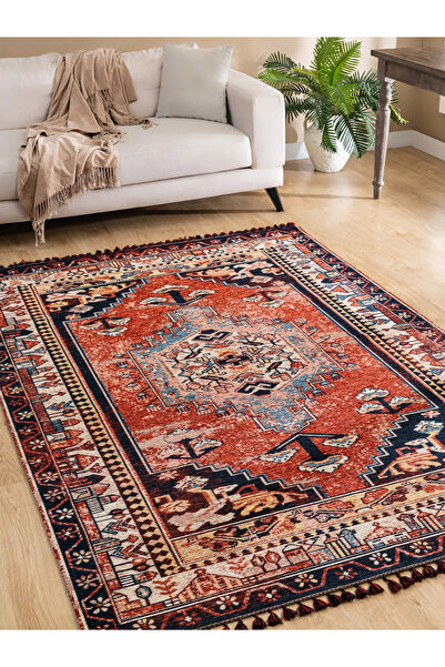 Derya Home Kuman Serisi Saçaklı Kilim Vintage Etnik Desenli Kilim Halı