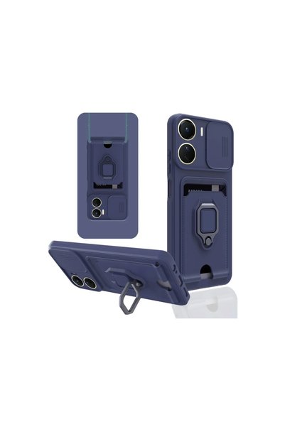 Generic Brand Vivo Y16 Case Zuma with Ring Silicone with Business Card - Navy...