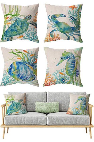AZONEE Ocean Beach Throw Pillow Covers, Nautical Pillow Covers 18x18 Inch Set...