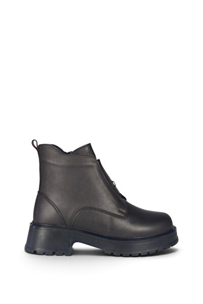 DONDUK Women's Genuine Leather Zippered Short Boots