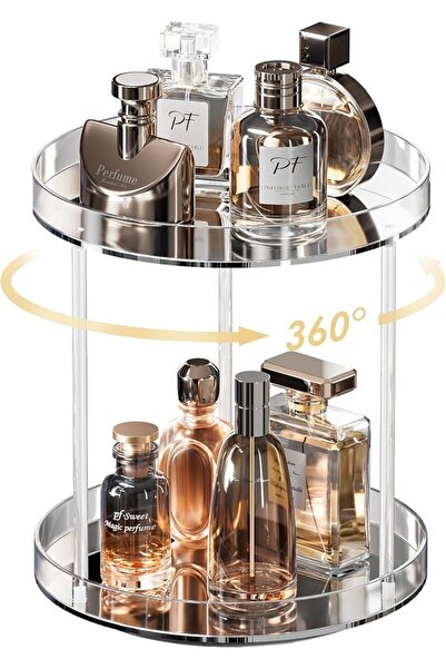 Lolalet 2 Tiers Perfume Organizer, 360 Degree Rotating Makeup Organization Tr...