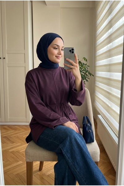 Kirazca Butik Women's Modal Fabric Elegant Tunic with Tie Detail 70 cm