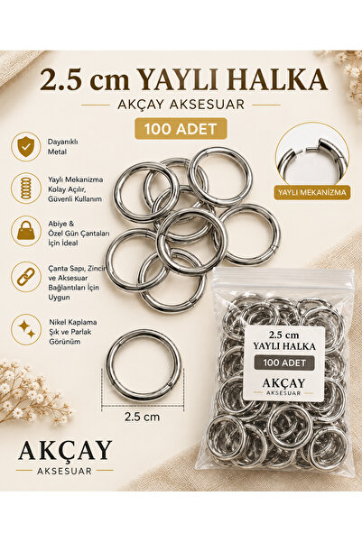 Akçay Aksesuar حلقة زنبركية مقاس 2.5 سم، 100 قطعة من ملحقات الحقائب - حلقة مع...
