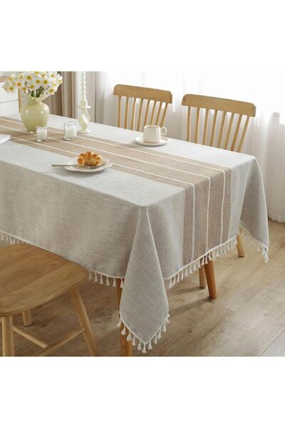 GENERAL 1.3X1.7M Bolivia Dining Tablecloth, Linen Tablecloth with Tassels for...