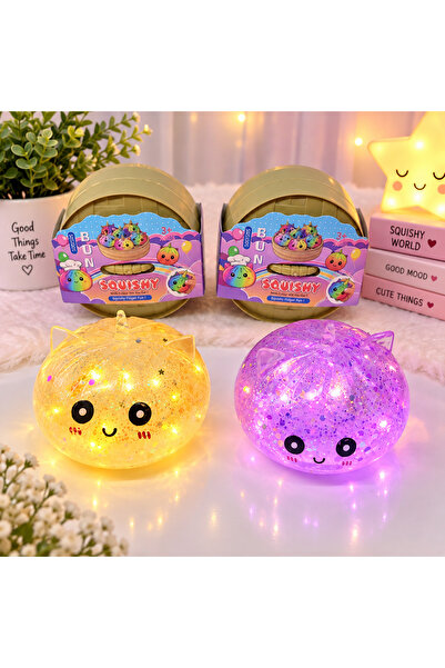 Tianzi Işıklı Simli Kedi Squishy Stres Topu – Yumuşak Sık-Bırak Oyuncak