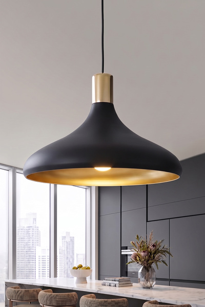 Marrien Nova Gold Detaylı Siyah - Golden Metal Sarkıt (35 cm) Yemek Masası Üs...