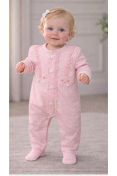 aykidsclup Baby Girl Romper with Lace and Ruffle Detail, Snap Fasteners, Long...