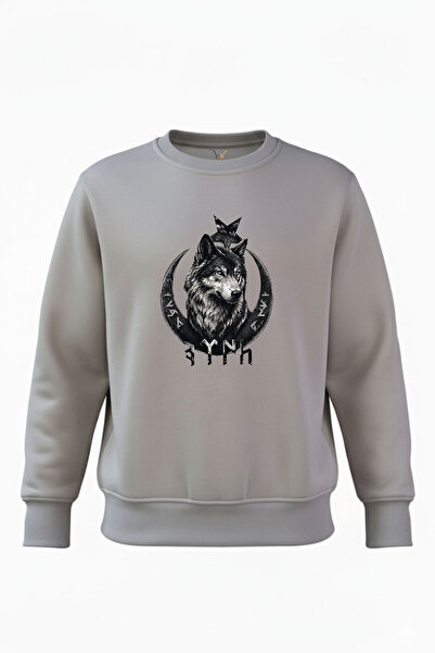 The Baski Turkish Written Bozkurt Turkish Flag and Wolf Printed Crew Neck 3 T...