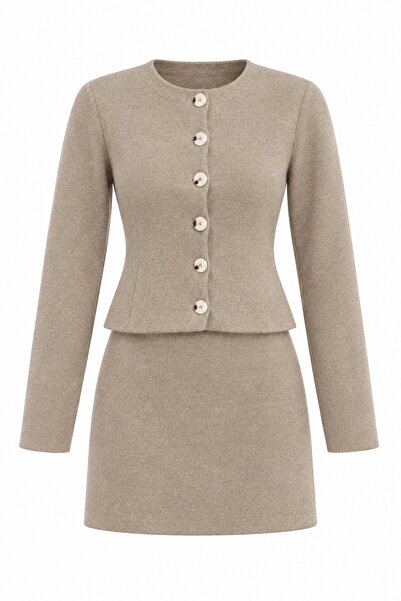 Laluvia Mink Cardigan and Skirt Two-Piece Set - 2Y0611