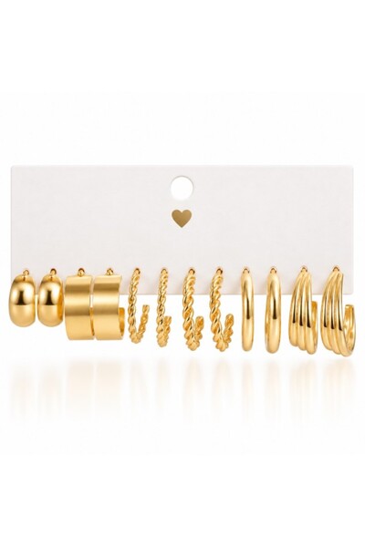 REDz Accessories Set de 6 perechi de cercei de damă, tip Huggie masivi și sti...