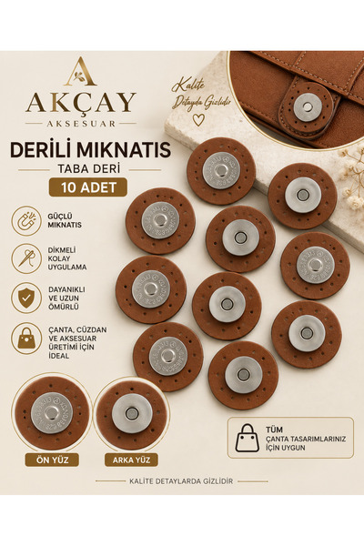 Akçay Aksesuar DESET 10 KOMADA kožnih magneta za pletene torbe - TEN kopče
