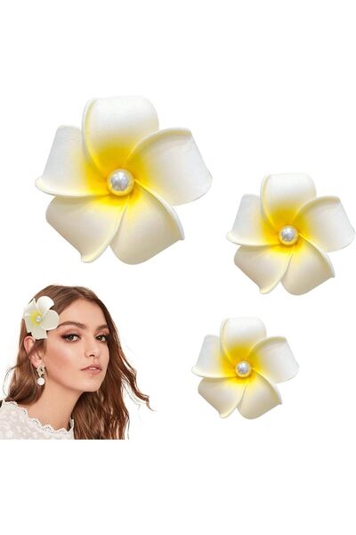 Arabest 3-Piece Plumeria Flower Hair Clips,Yellow and White Hawaiian Hairpins...