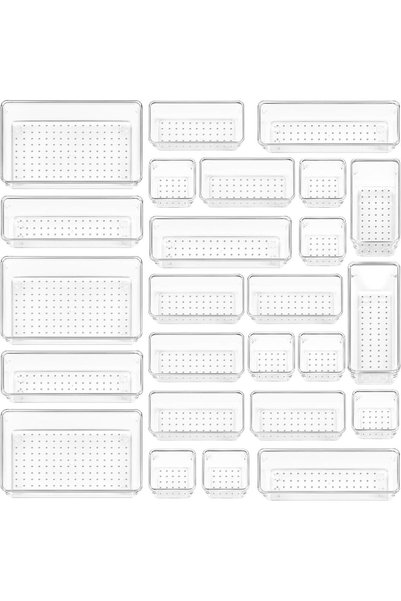 Arabest 25 PCS Clear Plastic Drawer Organizers Set,4-Size Versatile Storage B...