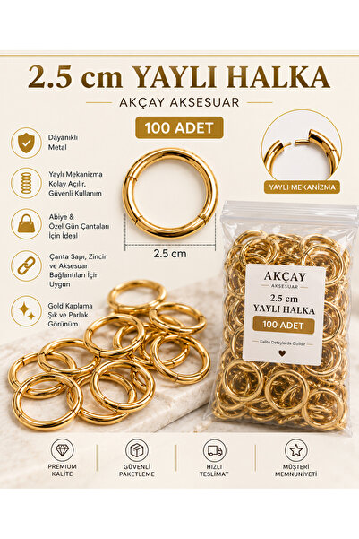 Akçay Aksesuar حلقة زنبركية مقاس 2.5 سم، 100 قطعة من ملحقات الحقائب - حلقة مع...