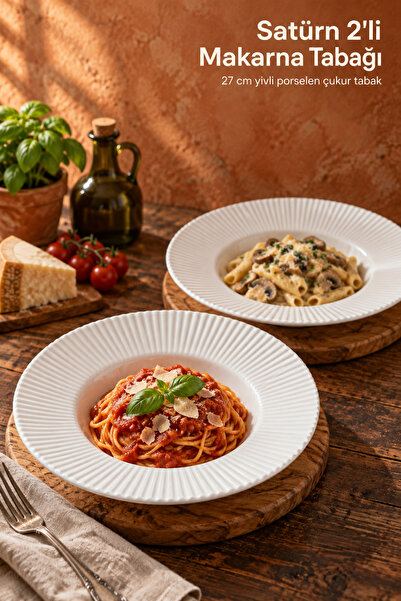 Heda Porselen Saturn 2-Piece Porcelain Pasta Plate Risotto Salad Serving Plat...