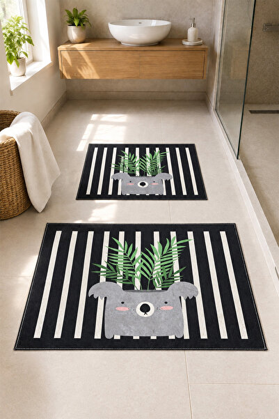 DEKOMOD Decorative Digital Printed Set of 2 Bath Mat Non-Slip Base Toilet Set