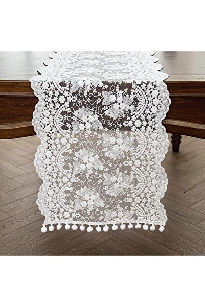 SYOSI Lace Table Runner, White Embroidered Floral Cotton Lace Tablecloth, Vin...