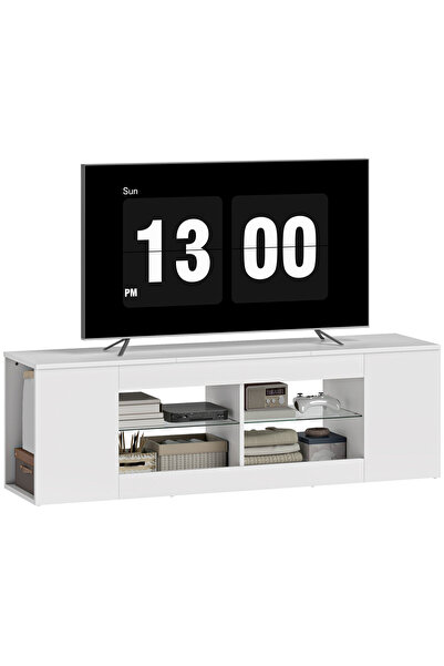 Generic Brand Comodă TV de 140 cm, 6 compartimente, 2 rafturi de sticlă, PAL,...