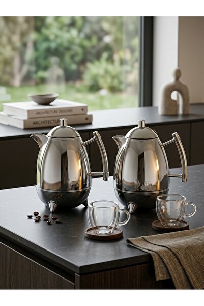 Generic Trams Stainless Steel Tea and Coffee Set 1+1 Liter Luxury Modern Desi...