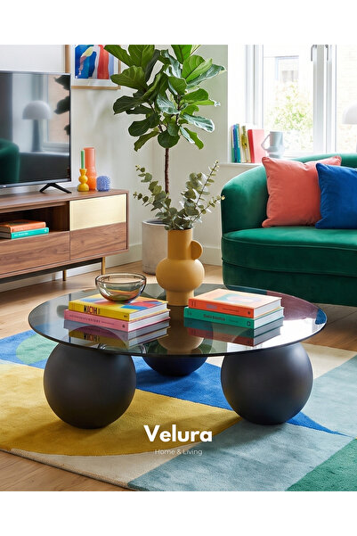 Velura Home & Living Küre Orta Sehpa - Antrasit - Yuvarlak Füme