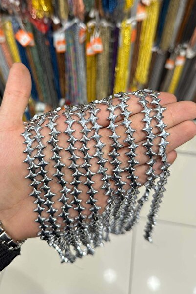 Uçar Doğaltaş Hematit Taşı Amorf Yıldız Kesim Parlak Gümüş 8x8mm Doğal Taş Dizi
