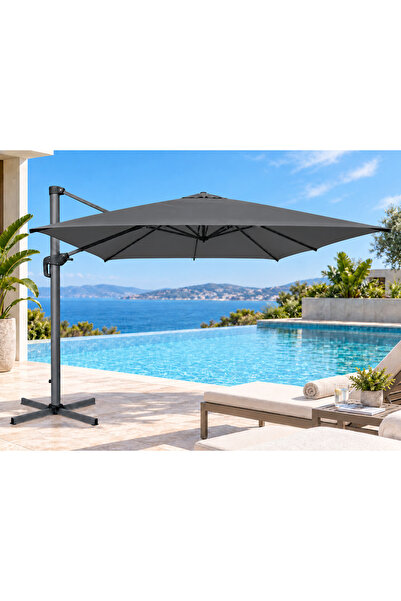 Büyüksoy İbiza 300x300 cm Kare Yandan Gövdeli Şemsiye – Alüminyum – Krank Sis...