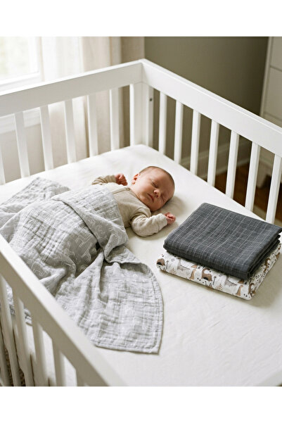 MODALİN 75 X 75 cm 3-Piece Printed Luminous Double Layered 100% Cotton Muslin...
