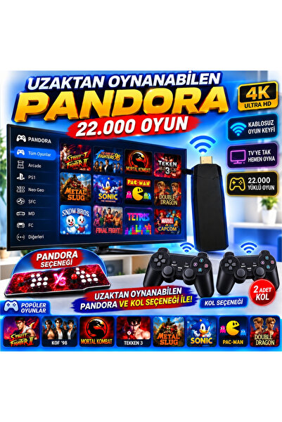 schitec 4KHD 3D Gamebox Arcade Pandora 22.000 Oyunlu + 2 Adet Kablosuz Kol Uz...