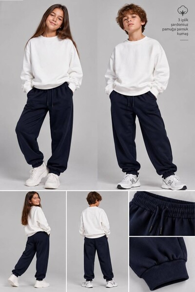mirkidsclub Unisex Kids' 3-Thread Non-Brushed Sweatpants – Cotton Oversize Jo...
